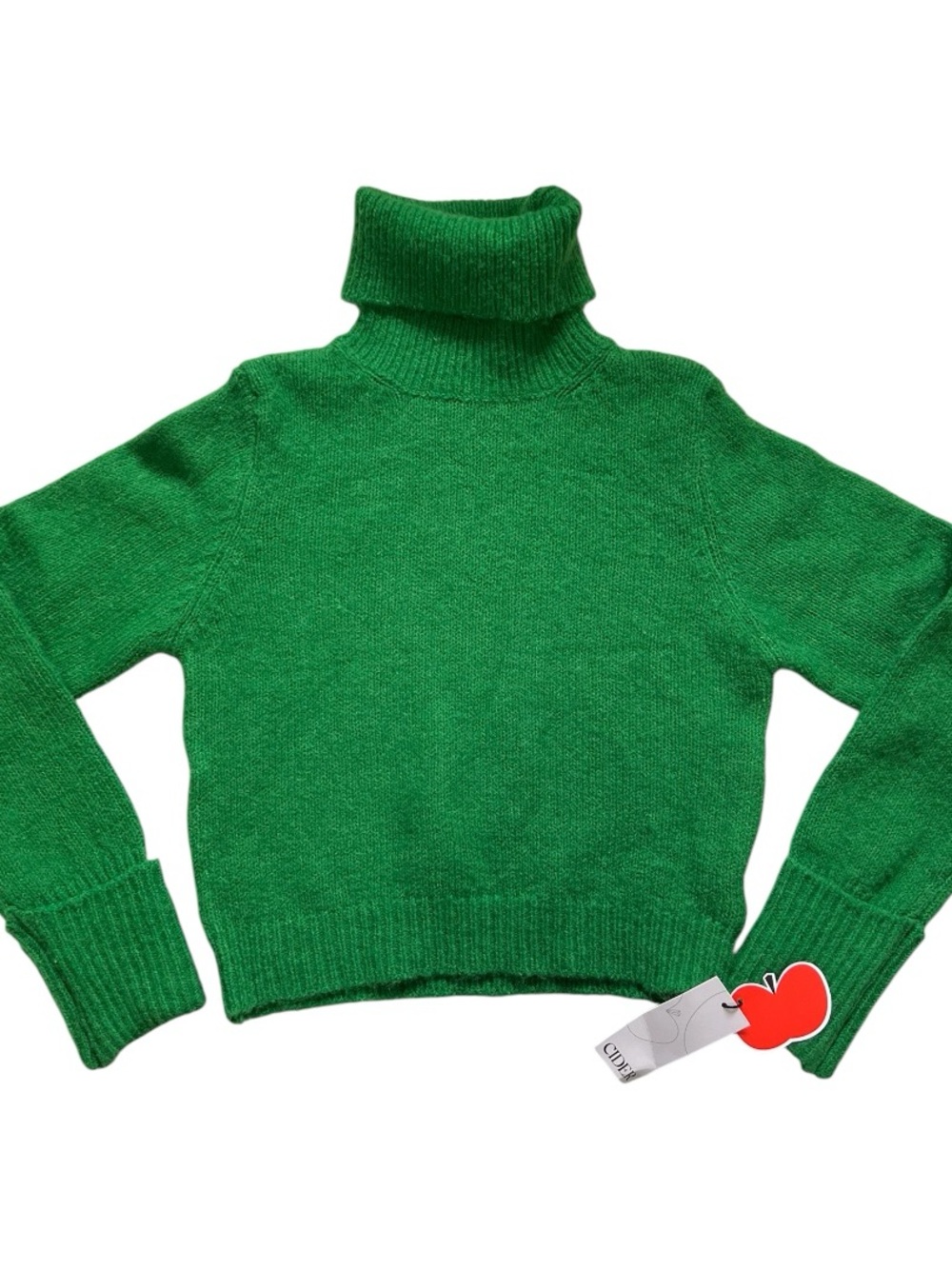 Cider Bright Green Cropped Turtleneck Sweater
